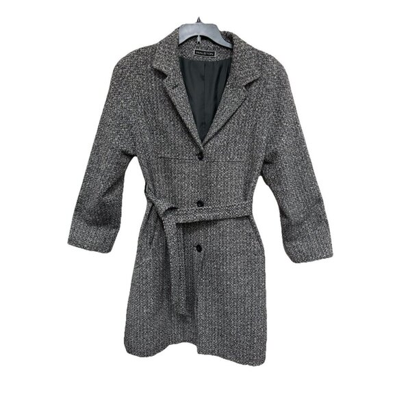 Halston 100% Wool Women’s Belted Tweed Coat Size 10 Old Money Classic Style - Picture 1 of 12